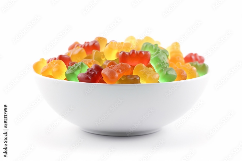 a bowl of gummy candy isolated on white