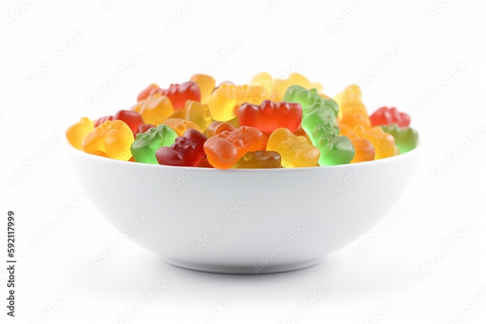 a bowl of gummy candy isolated on white a bowl of gummy candy isolated on white