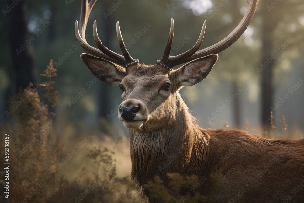 Fototapeta premium Realistic Noble deer in the forest