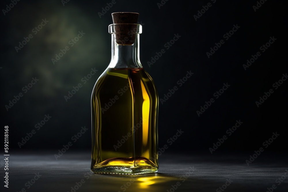 a bottle of olive oil on the table