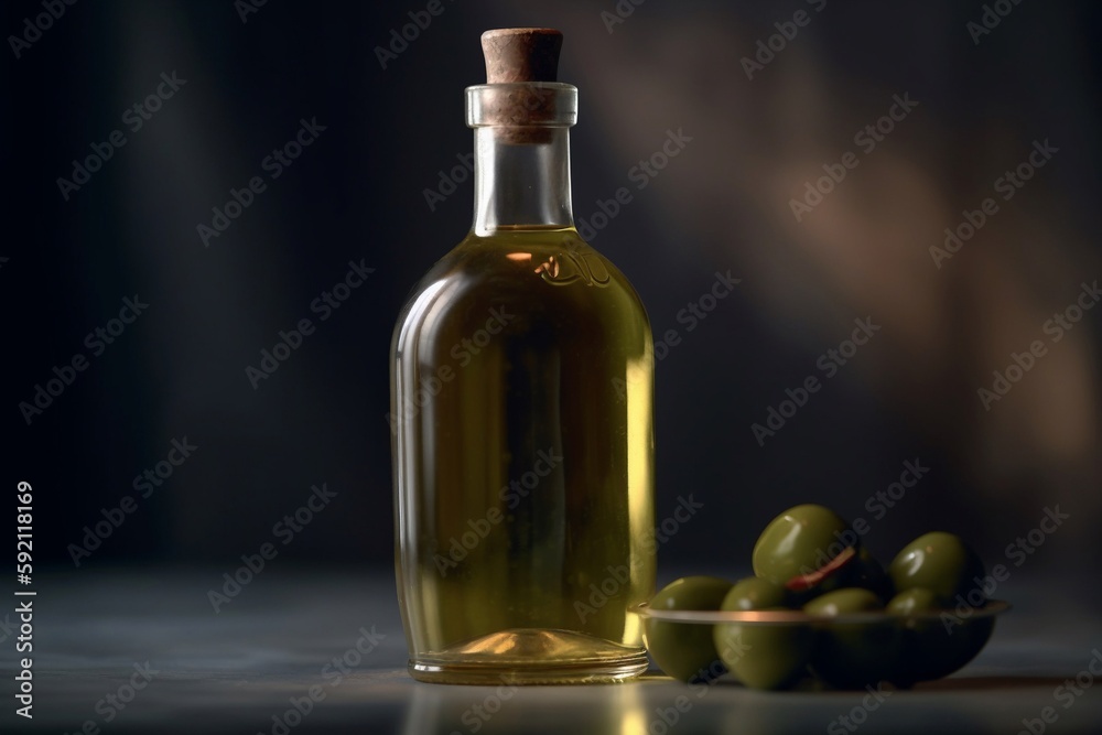 a bottle of olive oil on the table a bottle of olive oil on the table