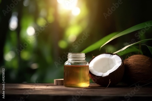 essential oil with coconut on the table