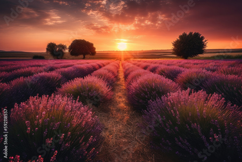lavender field at sunset created with Generative AI technology © Robert Herhold