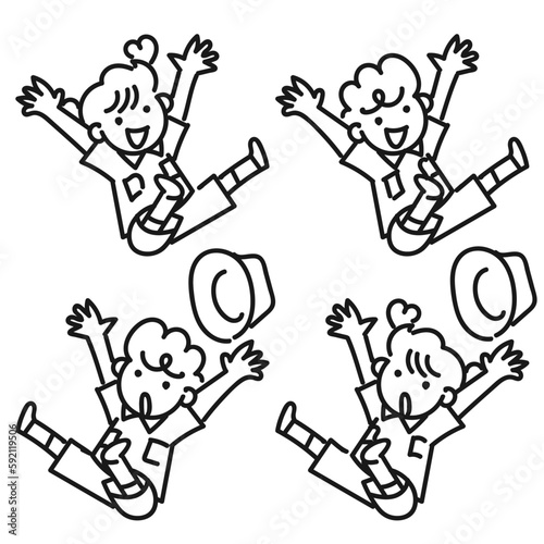 探検隊の男の子と女の子のポーズセット