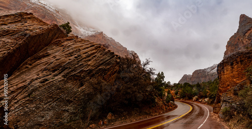 Photography Wet road on a rainy day in the high desert mountains