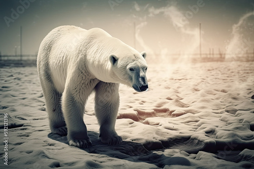 polar bear in the region at clima crisis created with Generative AI technology