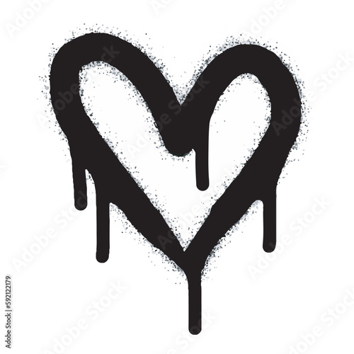 Spray graffiti heart sign painted in black on white. Love heart drop symbol. isolated on a white background. vector illustration