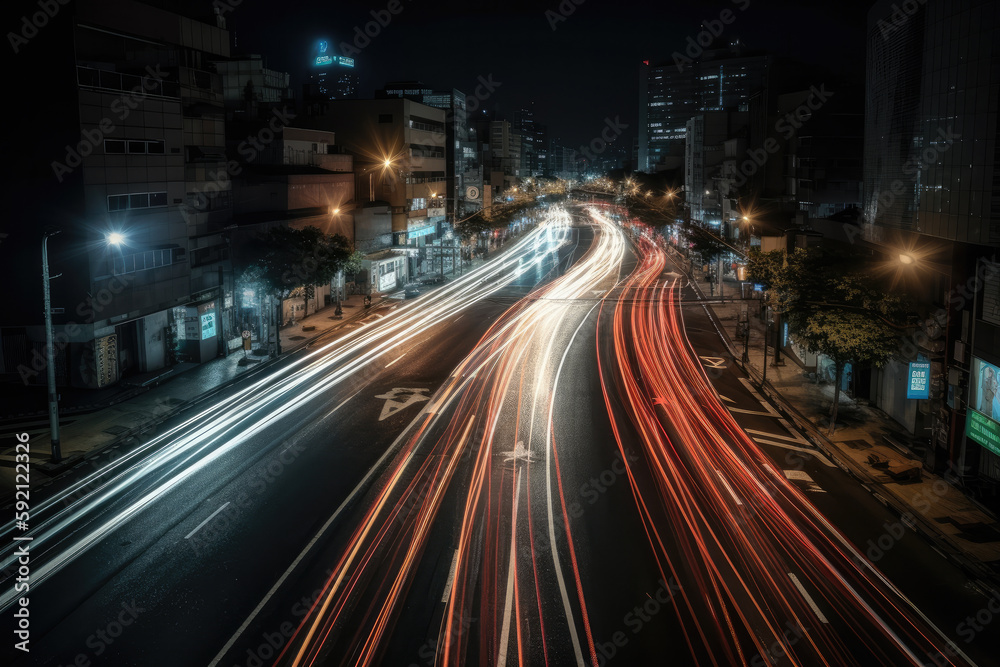traffic at night created with Generative AI technology