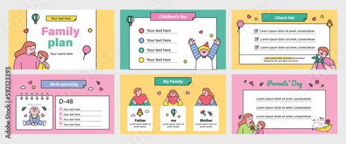 family month. People who appreciate their parents and love their children. webpage Brochure, leaflet template set.