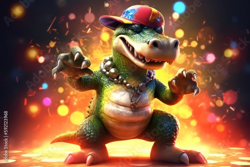 Crocodile Funky Party Goer Having Fun Generative AI