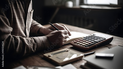 close up shot of man doing finances with calculator 