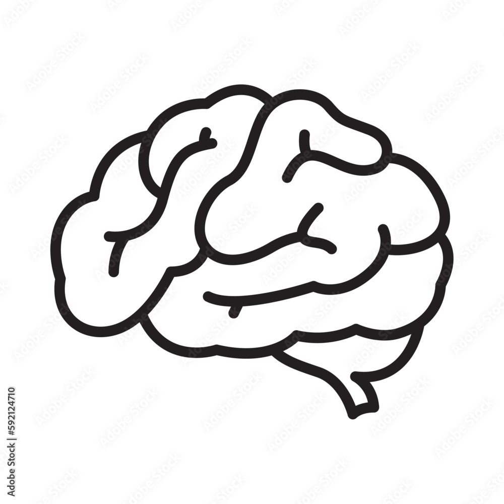 Human brain icon, simple design, black line on white background. Human brain icon, simple design, black line on white background.