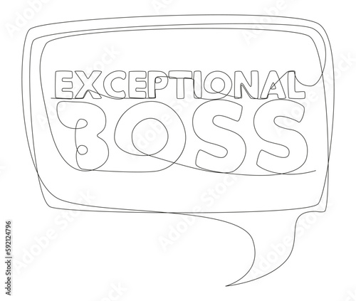 One continuous line of speech bubble with Exceptional Boss text. Thin Line Illustration vector concept. Contour Drawing Creative ideas.