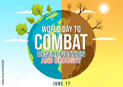 World Day to Combat Desertification and Drought Vector Illustration with Turning the Desert Into Fertile Land and Pastures in Hand Drawn Illustration