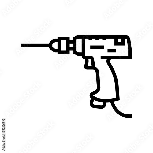 pneumatic drill tool work line icon vector illustration