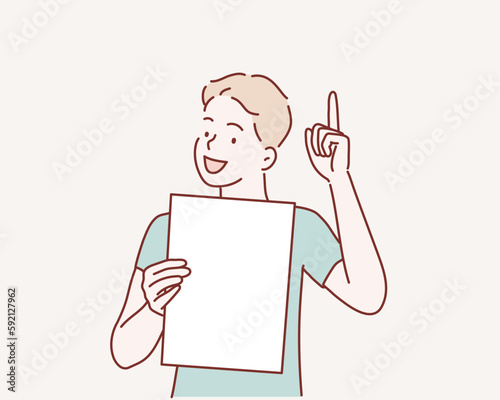Man holding the blank paper. Hand drawn style vector design illustrations.