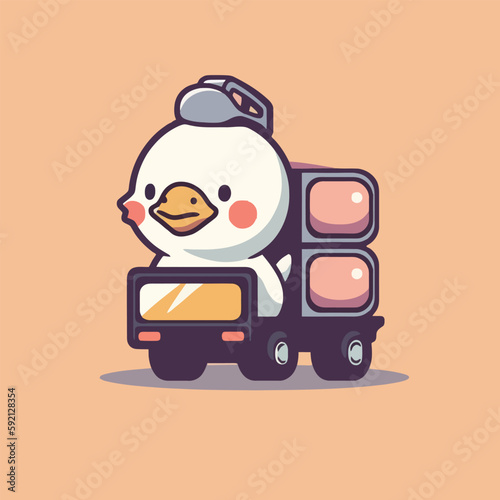A cartoon character of a penguin driving a truck.
