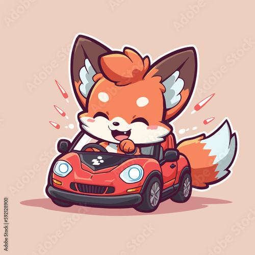 Fox on a red car