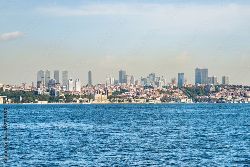 View of the modern buildings of Istanbul from the Bosporus.