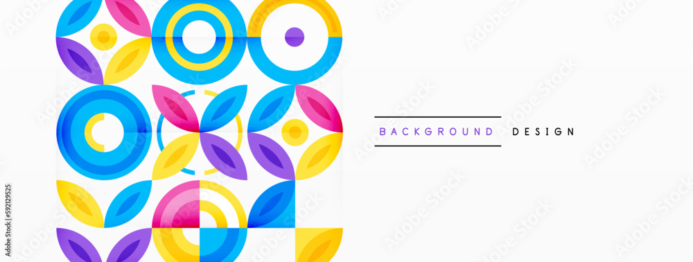 Abstract background - minimalist circles and round elements composition with varying sizes circles and other geometric shapes. The elements are arranged symmetrically in a grid-like pattern Abstract background - minimalist circles and round elements composition with varying sizes circles and other geometric shapes. The elements are arranged symmetrically in a grid-like pattern