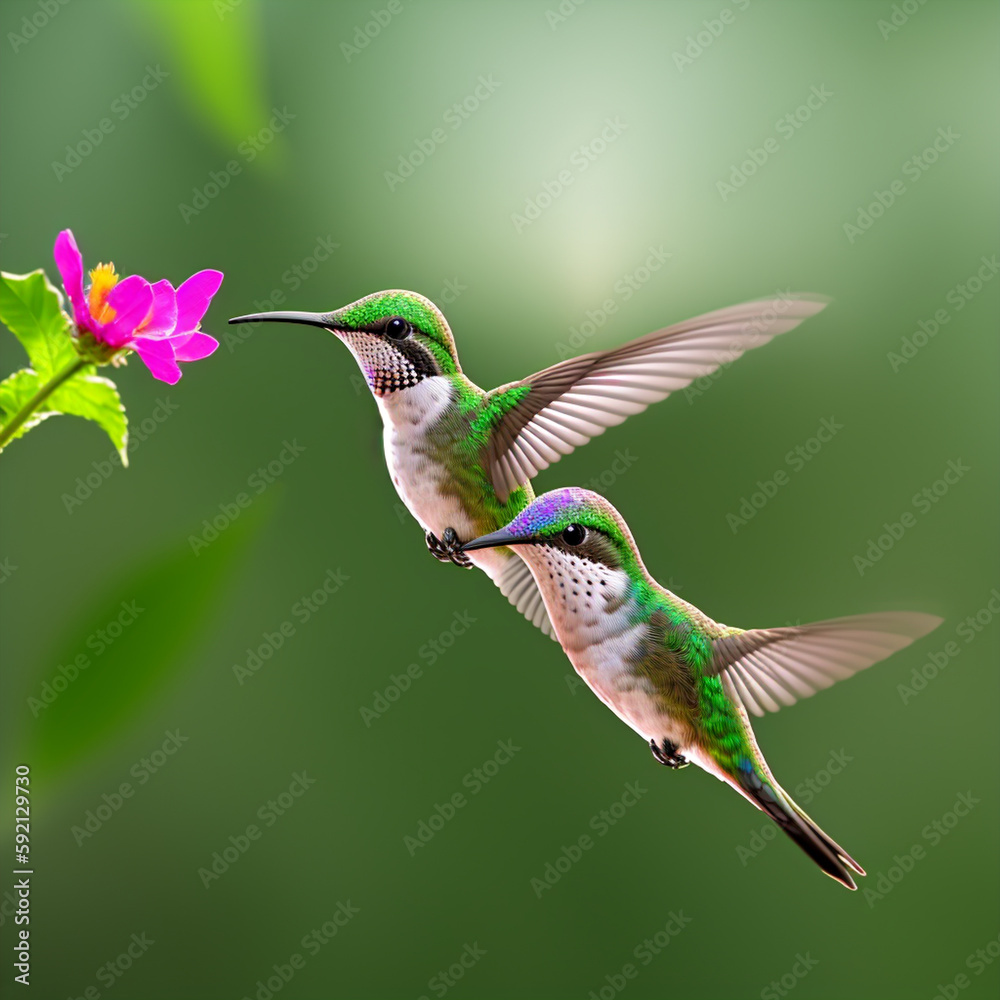 Fototapeta premium hummingbird flying next to beautiful flower - AI Generated
