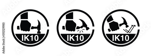 IK10 Impact rating, IK10 impact protection capability. Mechanical collision tolerance resistance level. Icon and symbol. Vector.