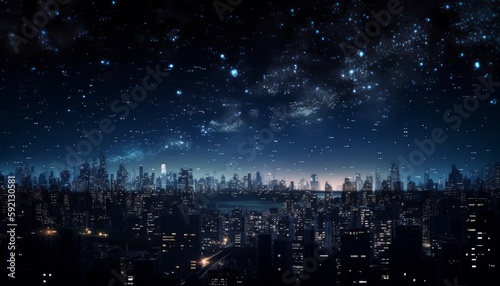Cosmic City Skyline with Stars on the Horizon