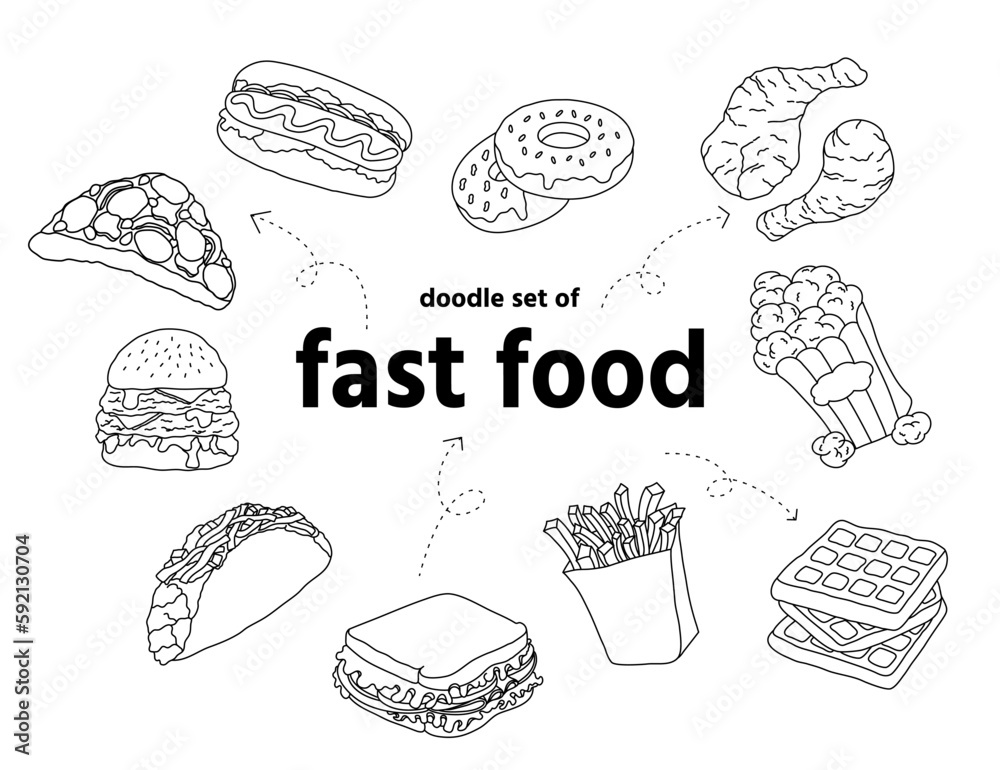 Doodle set of fast food vector sketch illustration 