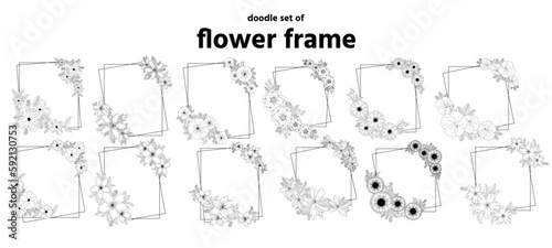 Doodle set of flower frame vector sketch illustration 