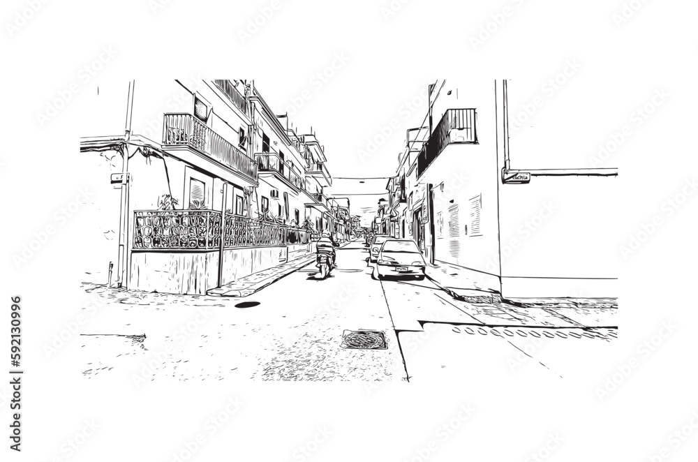 Fototapeta premium Building view with landmark of Ragusa is the city in Italy. Hand drawn sketch illustration in vector.
