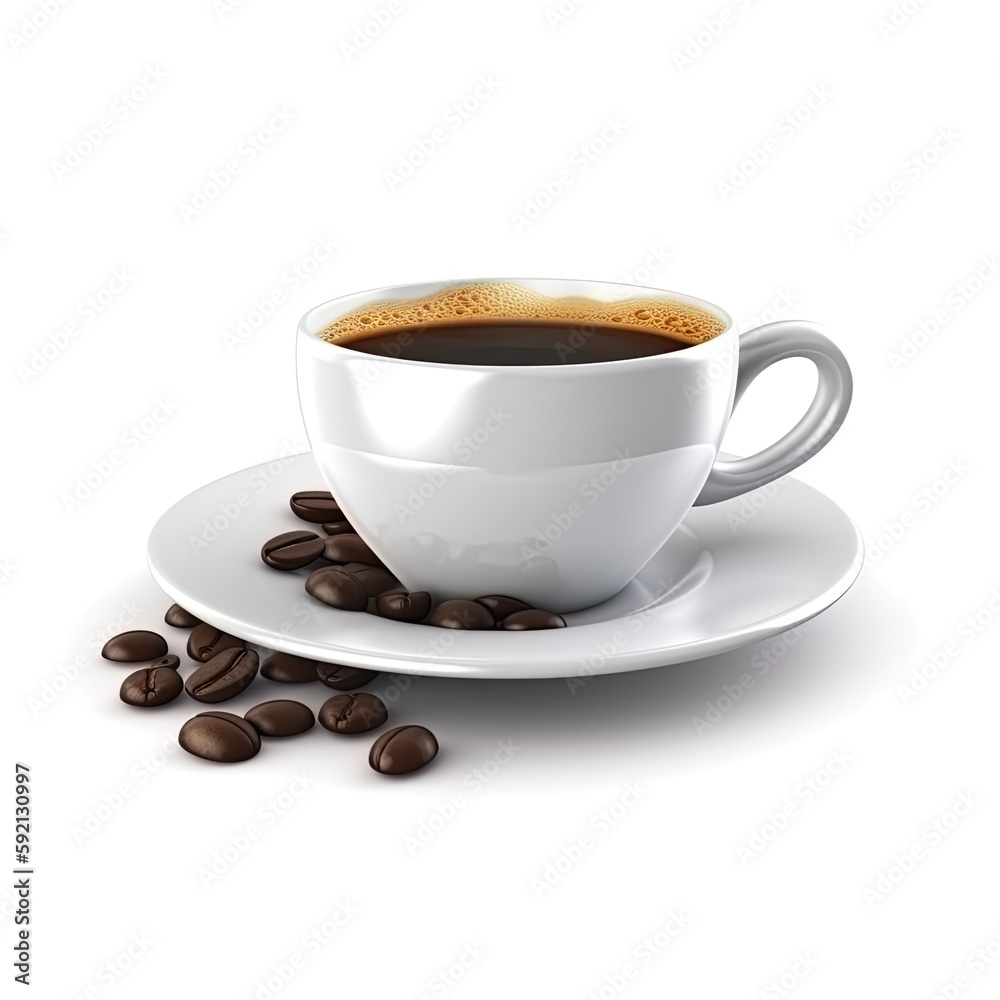 Cup of coffee on white background, isometric. Generative AI Cup of coffee on white background, isometric. Generative AI