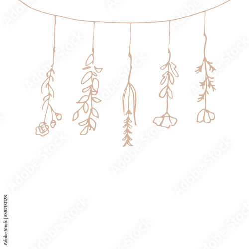 線画。線画ベクターイラスト。ナチュラルイメージの植物背景。