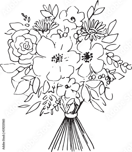 線画。線画の花束ベクターイラスト。Line drawing. Line drawing bouquet vector illustration.