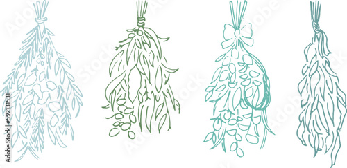 線画。線画ベクターイラスト。ナチュラルイメージの植物背景。Line drawing. Line drawing vector illustration of swag. Plant background with natural image.
