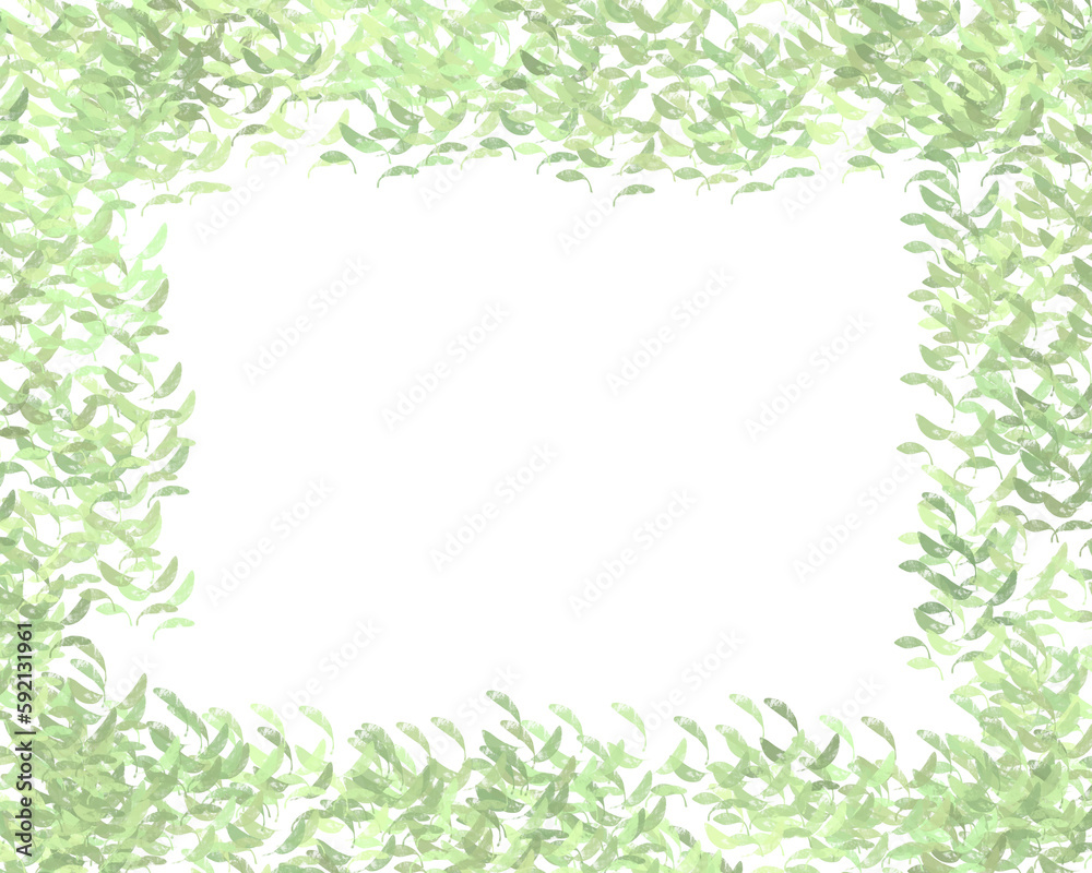 淡い緑のグラデーションの葉っぱ模様のフレーム