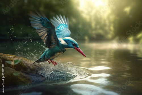 kingfisher dives into the river with a splash