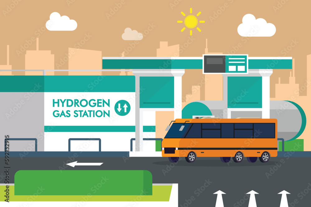 Hydrogen energy gas station 2d vector illustration concept for banner, website, illustration, landing page, flyer, etc. Hydrogen energy gas station 2d vector illustration concept for banner, website, illustration, landing page, flyer, etc.