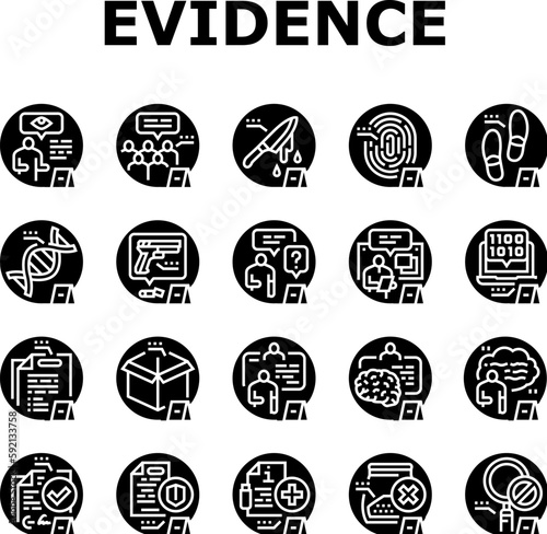 evidence crime police scene board icons set vector