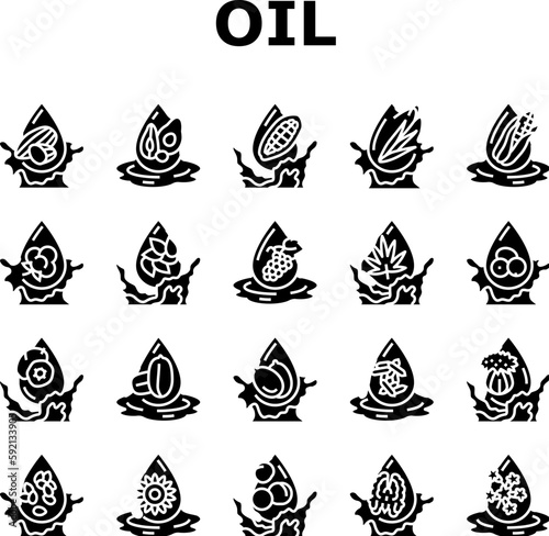 oil liquid yellow drop cooking icons set vector