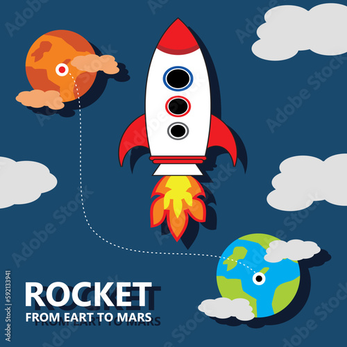 
White rocket from Earth to Mars