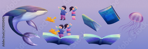 Marine life and book element set