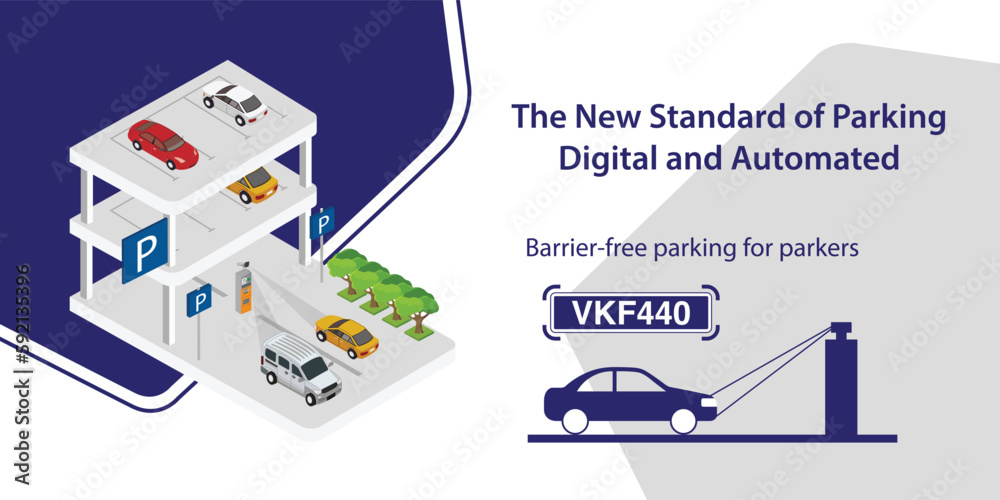 Vecteur Stock Barrierfree parking for parkers. Smart LPR Camera