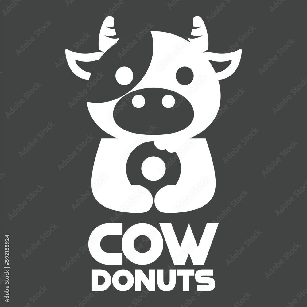Fototapeta premium Modern mascot flat design simple minimalist cute cow donut logo icon design template vector with modern illustration concept style for cafe, bakery shop, restaurant, badge, emblem and label