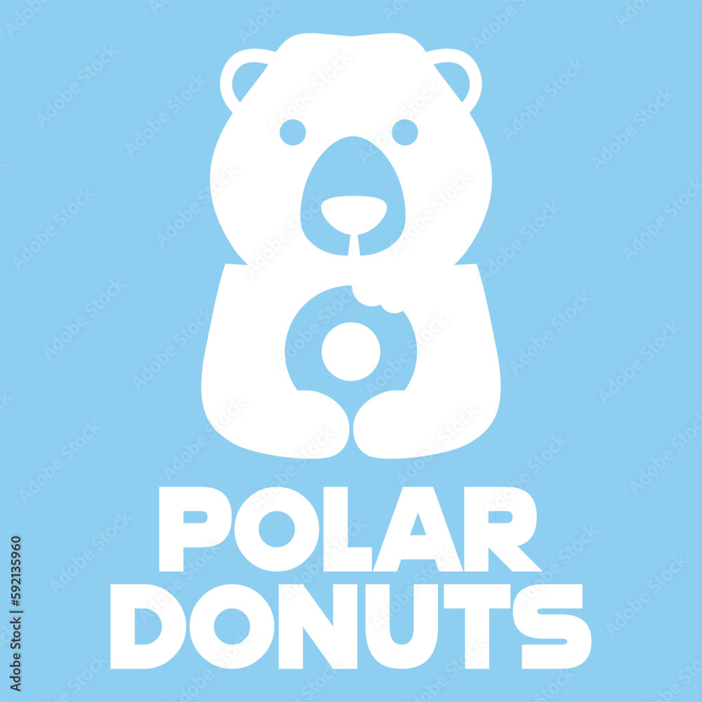 Modern mascot flat design simple minimalist cute polar bear donut logo icon design template vector with modern illustration concept style for cafe, bakery shop, restaurant, badge, emblem and label