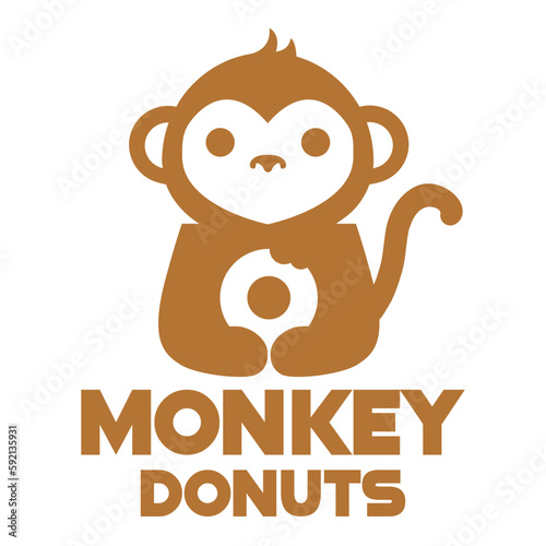 Modern mascot flat design simple minimalist cute monkey ape donut logo icon design template vector with modern illustration concept style for cafe, bakery shop, restaurant, badge, emblem and label