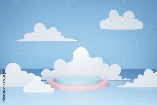 blue sky with clouds podium 3d