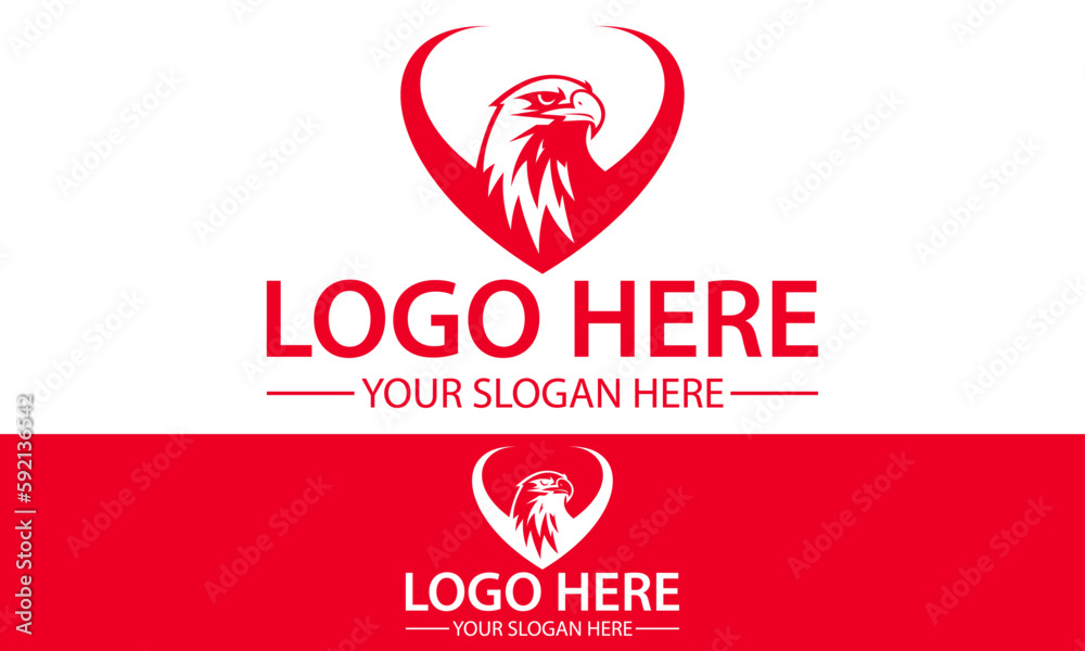 Red Color Falcon Eagle Bird Love Care Logo Design Red Color Falcon Eagle Bird Love Care Logo Design