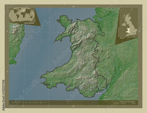 Wales, United Kingdom. Labelled points of cities photo
