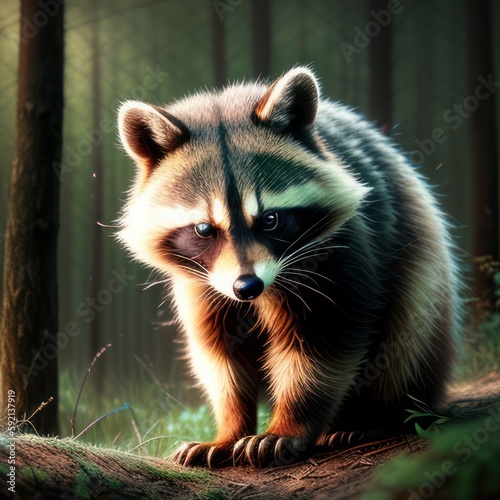 Racoon in forest, Generative AI