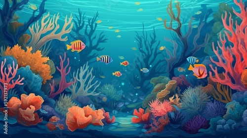 underwater and fishes background, vector